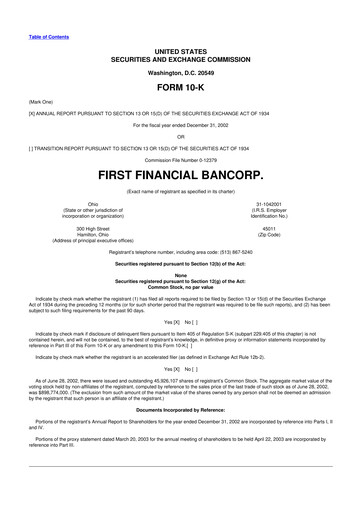 Thumbnail First Financial Bank
 10-K Annual Report 