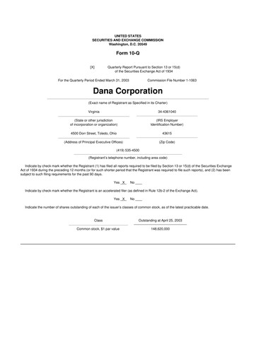 Thumbnail Dana Incorporated 10-Q Quarterly Report FY 