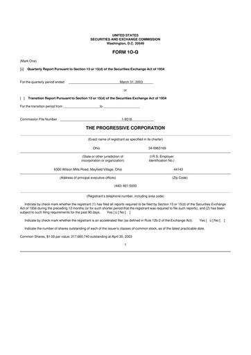 Thumbnail Progressive 10-Q Quarterly Report FY 