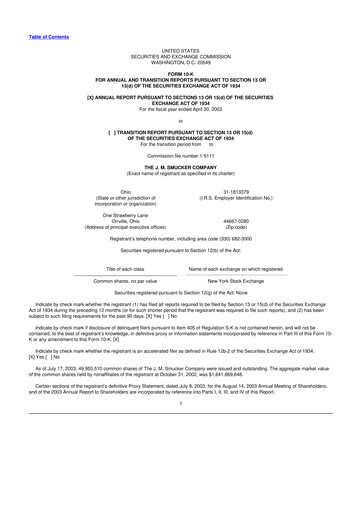 Miniature J.M. Smucker Company 10-K Rapport annuel 
