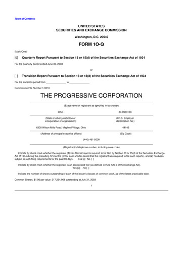Thumbnail Progressive 10-Q Quarterly Report FY 