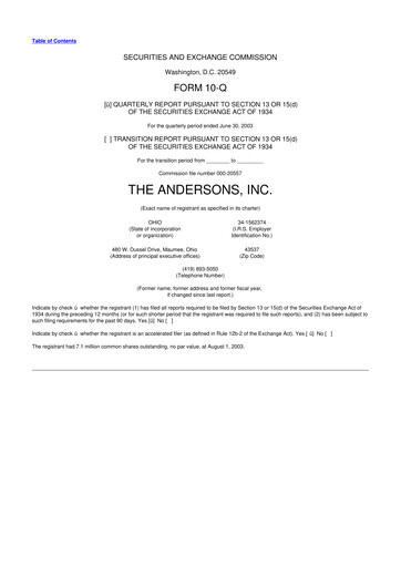 Thumbnail The Andersons, Inc. 10-Q Quarterly Report FY 