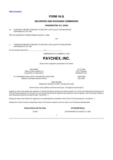 Thumbnail Paychex 10-Q Quarterly Report FY 