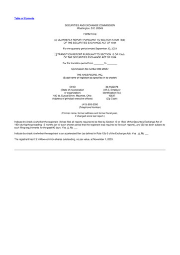 Thumbnail The Andersons, Inc. 10-Q Quarterly Report FY 