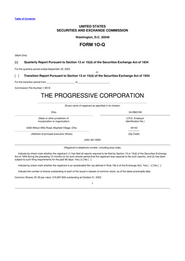 Thumbnail Progressive 10-Q Quarterly Report FY 