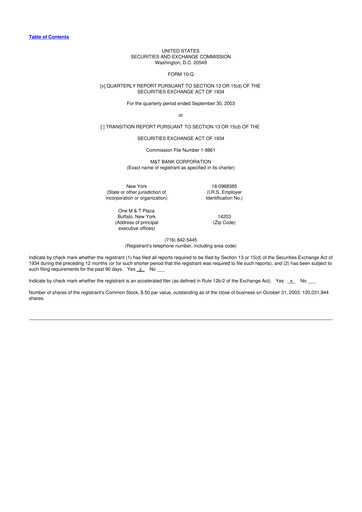 Thumbnail M&T Bank 10-Q Quarterly Report FY 