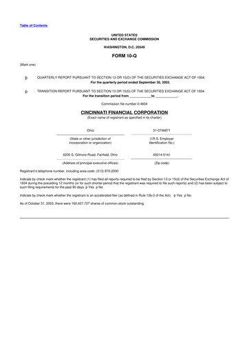 Thumbnail Cincinnati Financial
 10-Q Quarterly Report FY 