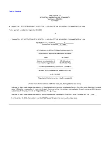 Miniature SITE Centers
 10-Q Rapport trimestriel  