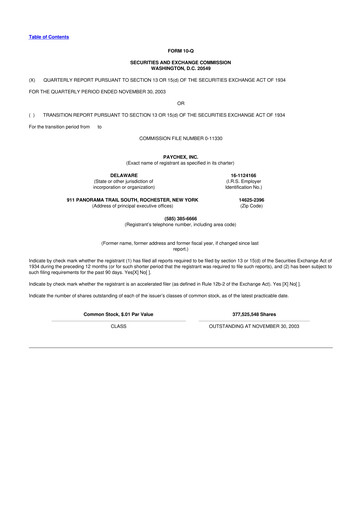 Thumbnail Paychex 10-Q Quarterly Report FY 