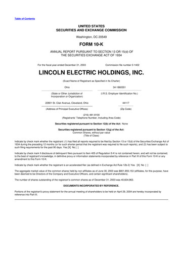 Miniature Lincoln Electric
 10-K Rapport annuel 