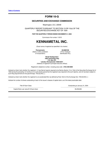 Vorschaubild Kennametal 10-Q Quartalsbericht  