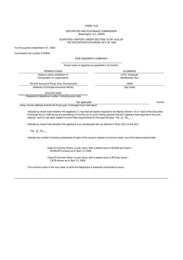 Thumbnail Erie Indemnity 10-Q Quarterly Report FY 