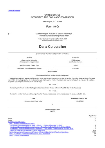 Thumbnail Dana Incorporated 10-Q Quarterly Report FY 