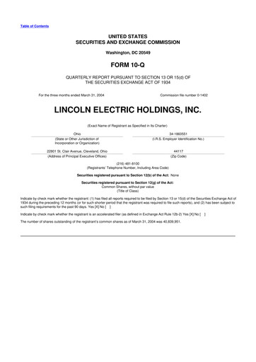 Thumbnail Lincoln Electric
 10-Q Quarterly Report FY 