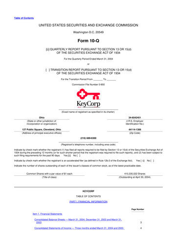 Miniature KeyCorp (KeyBank) 10-Q Rapport trimestriel  