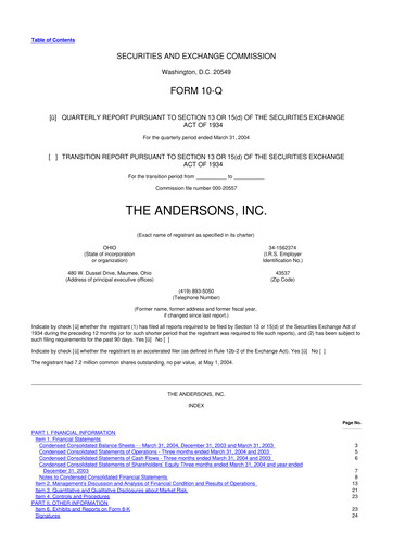 Thumbnail The Andersons, Inc. 10-Q Quarterly Report FY 