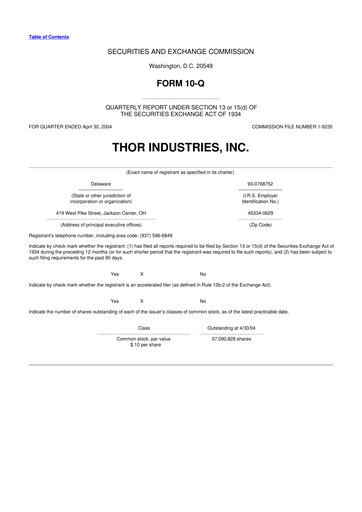 Thumbnail Thor Industries
 10-Q Quarterly Report FY 