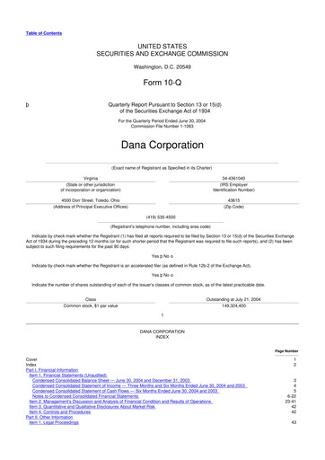 Thumbnail Dana Incorporated 10-Q Quarterly Report FY 