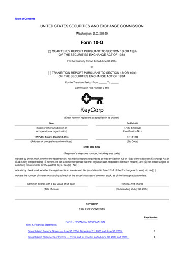 Miniature KeyCorp (KeyBank) 10-Q Rapport trimestriel  