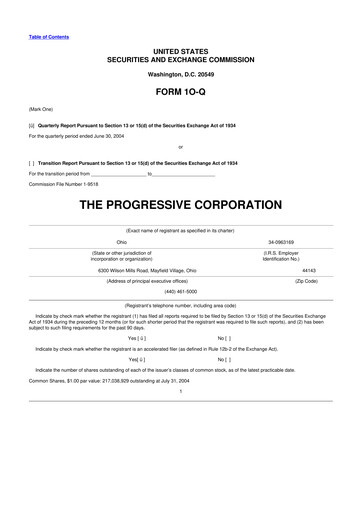 Thumbnail Progressive 10-Q Quarterly Report FY 