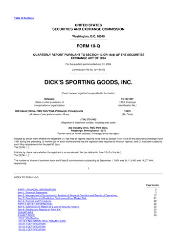 Thumbnail Dick's Sporting Goods
 10-Q Quarterly Report FY 