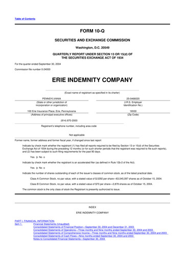 Thumbnail Erie Indemnity 10-Q Quarterly Report FY 