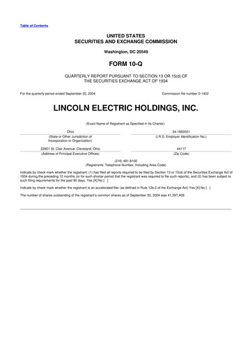 Thumbnail Lincoln Electric
 10-Q Quarterly Report FY 
