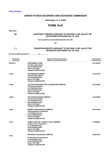 Thumbnail FirstEnergy 10-Q Quarterly Report FY 