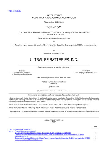 Thumbnail Ultralife Corporation 10-Q Quarterly Report FY 