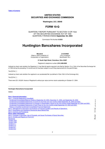 Thumbnail Huntington Bancshares
 10-Q Quarterly Report FY 