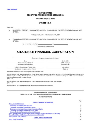 Thumbnail Cincinnati Financial
 10-Q Quarterly Report FY 