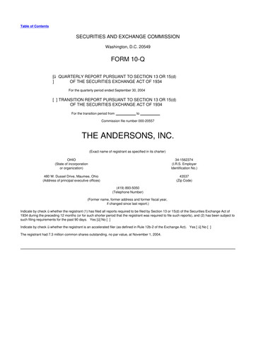 Thumbnail The Andersons, Inc. 10-Q Quarterly Report FY 