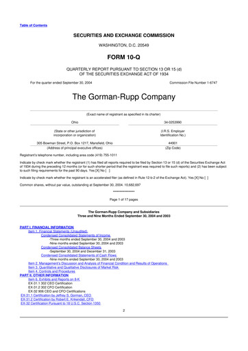 Vorschaubild Gorman-Rupp 10-Q Quartalsbericht  