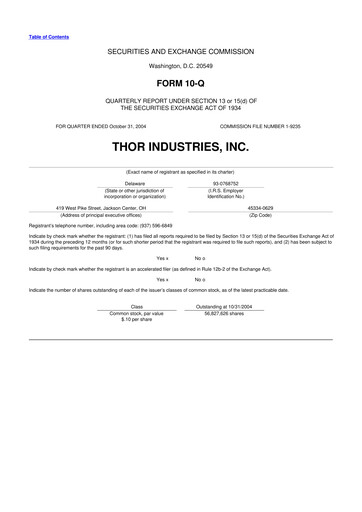 Thumbnail Thor Industries
 10-Q Quarterly Report FY 