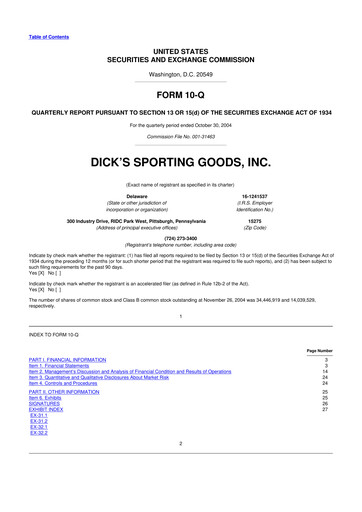 Thumbnail Dick's Sporting Goods
 10-Q Quarterly Report FY 