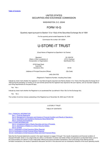 Thumbnail CubeSmart
 10-Q Quarterly Report FY 