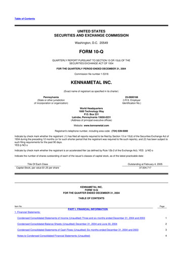 Vorschaubild Kennametal 10-Q Quartalsbericht  
