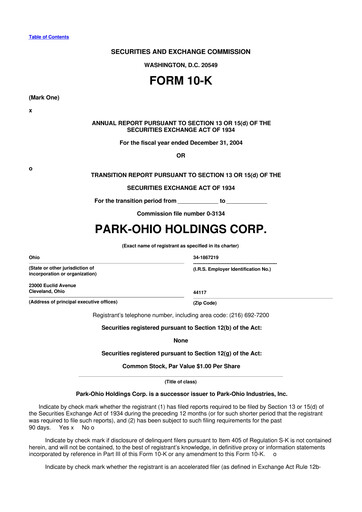 Thumbnail ParkOhio Holdings Corp. 10-K Annual Report 