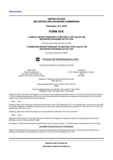 Thumbnail Financial Institutions 10-K Annual Report 