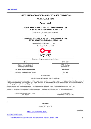 Miniature KeyCorp (KeyBank) 10-Q Rapport trimestriel  