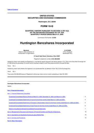 Thumbnail Huntington Bancshares
 10-Q Quarterly Report FY 