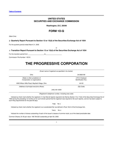 Thumbnail Progressive 10-Q Quarterly Report FY 