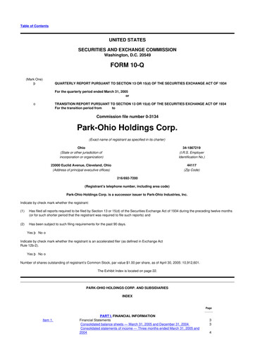 Thumbnail ParkOhio Holdings Corp. 10-Q Quarterly Report FY 