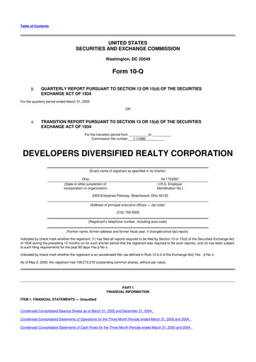 Thumbnail SITE Centers
 10-Q Quarterly Report FY 