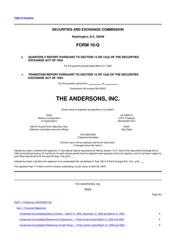 Thumbnail The Andersons, Inc. 10-Q Quarterly Report FY 