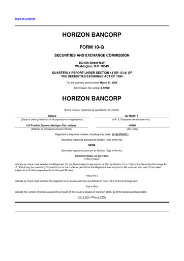 Thumbnail Horizon Bancorp 10-Q Quarterly Report FY 