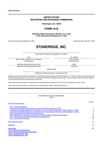 Thumbnail Stoneridge 10-Q Quarterly Report FY 