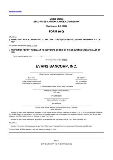 Thumbnail Evans Bancorp 10-Q Quarterly Report FY 