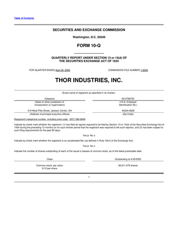 Thumbnail Thor Industries
 10-Q Quarterly Report FY 