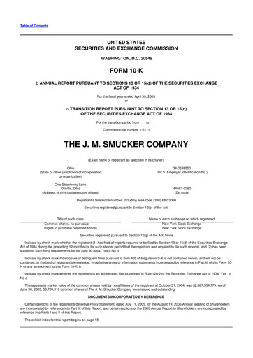 Miniature J.M. Smucker Company 10-K Rapport annuel 